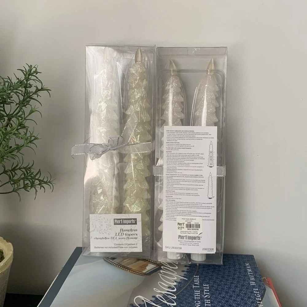 Pier 1 imports 2 pack flameless LED tapers candlestick glitter Christmas holiday